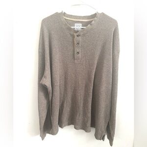 Field Gear Mens T-Shirt Thermal Tan XL Tick Knit Crew Neck Henley Long Sleeve